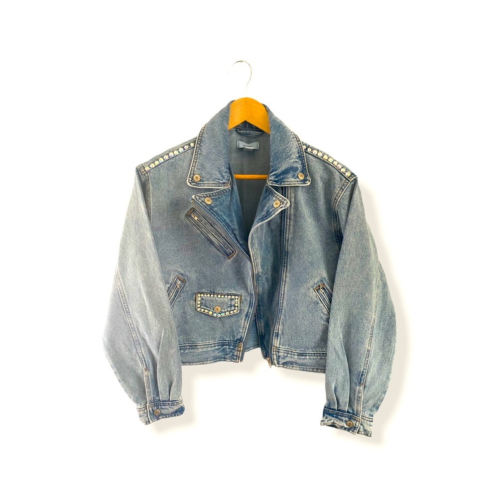 Custom Studded Zip-Up Denim Jacket